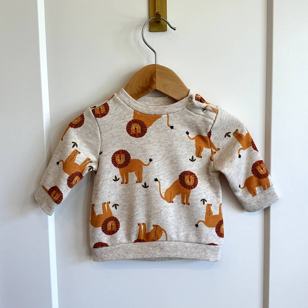 Old Navy Oatmeal Lions Pullover Sweatshirt - 0-3 Months
